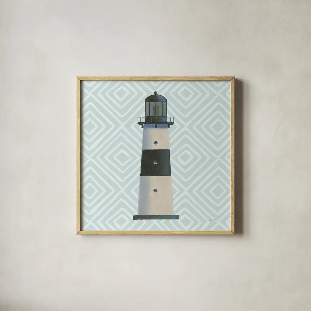 A Day at Sea III Aqua by James Wiens. Shown in a natural wood glass frame for a timeless modern aesthetic. Available as an archival giclee rolled canvas, fine art paper, or poster print. SKU 50178a.