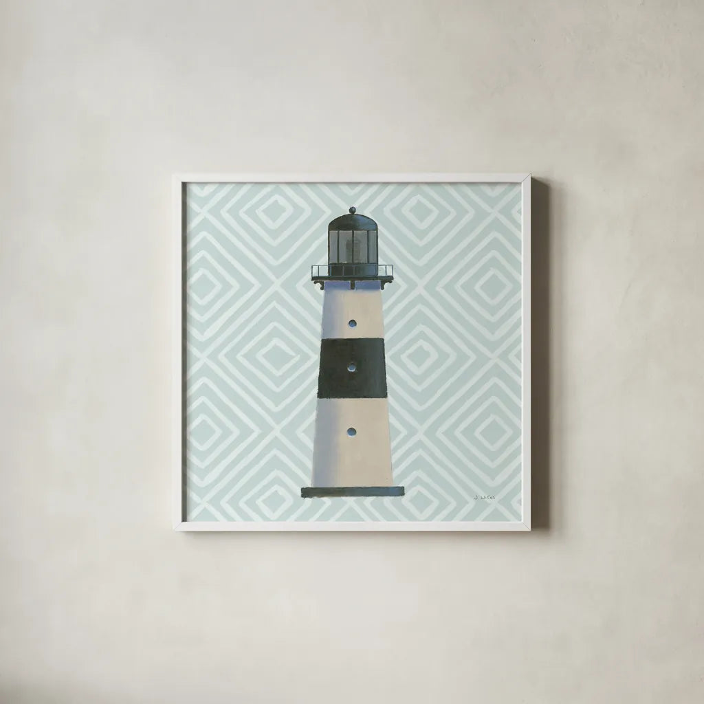 A Day at Sea III Aqua by James Wiens. Shown in a crisp white glass frame for a clean and minimalist style. Available as an archival giclee rolled canvas, fine art paper, or poster print. SKU 50178a.