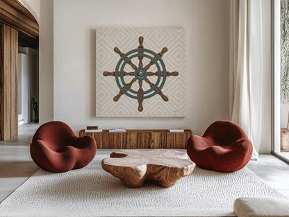 A Day at Sea IV by James Wiens. Shown as extra-large giant wall art in a modern living room. Available as an archival giclee rolled canvas, fine art paper, or poster print. SKU 46483a.