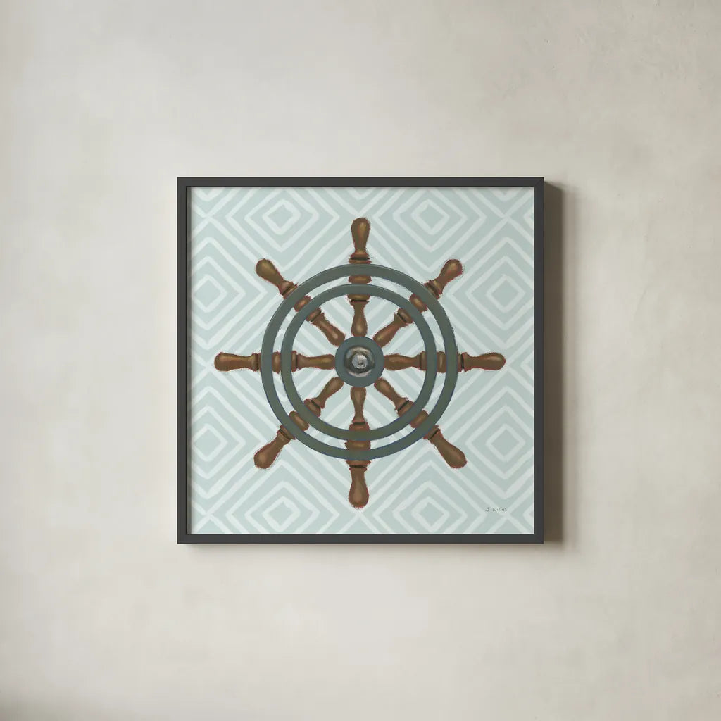 A Day at Sea IV Aqua by James Wiens. Shown in a sleek black glass frame for a contemporary gallery look. Available as an archival giclee rolled canvas, fine art paper, or poster print. SKU 50179a.