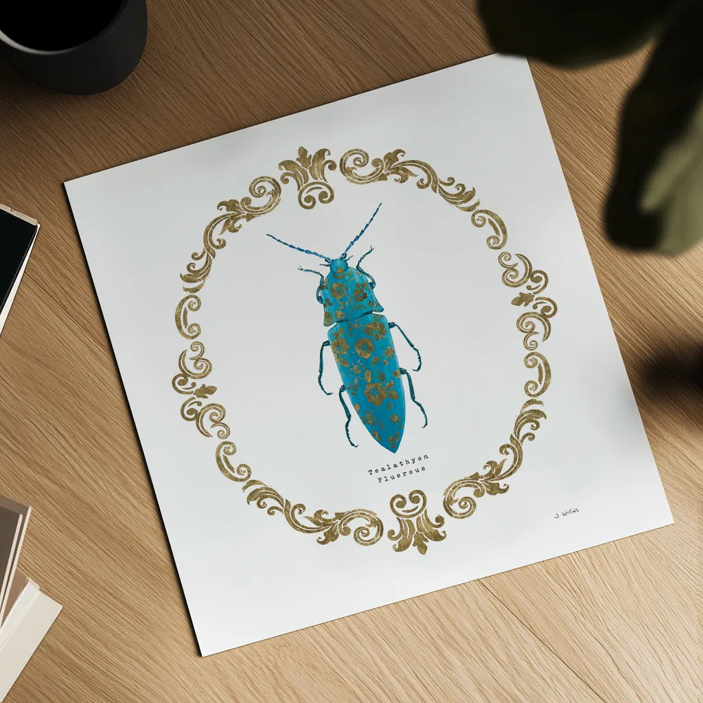 Adorning Coleoptera VIII Sq by James Wiens. Shown as a detailed flat fine art print, highlighting archival giclee quality. Available as an archival giclee rolled canvas, fine art paper, or poster print. SKU 38564a.