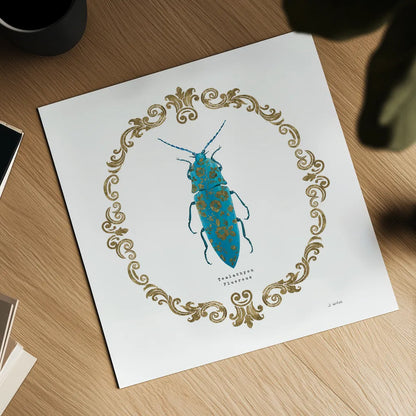 Adorning Coleoptera VIII Sq by James Wiens. Shown as a detailed flat fine art print, highlighting archival giclee quality. Available as an archival giclee rolled canvas, fine art paper, or poster print. SKU 38564a.