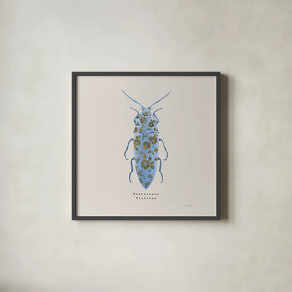 Adorning Coleoptera VIII Sq by James Wiens. Shown in a sleek black glass frame for a contemporary gallery look. Available as an archival giclee rolled canvas, fine art paper, or poster print. SKU 42897a.