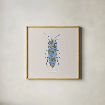 Adorning Coleoptera VIII Sq by James Wiens. Shown in a natural wood glass frame for a timeless modern aesthetic. Available as an archival giclee rolled canvas, fine art paper, or poster print. SKU 42897a.