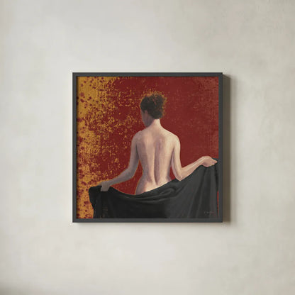 After the Bath Crop Red by James Wiens. Shown in a sleek black glass frame for a contemporary gallery look. Available as an archival giclee rolled canvas, fine art paper, or poster print. SKU 33253a.