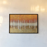 Autumn Birches by James Wiens. shown as a paper print in a black flame. Available as a archival giclee rolled canvas, fine art paper, or poster print. SKU 53414i.