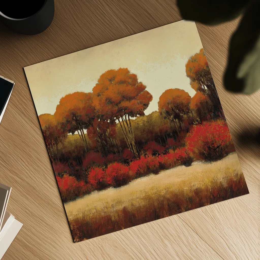 Autumn Forest II by James Wiens. Shown as a detailed flat fine art print, highlighting archival giclee quality. Available as an archival giclee rolled canvas, fine art paper, or poster print. SKU 10372a.