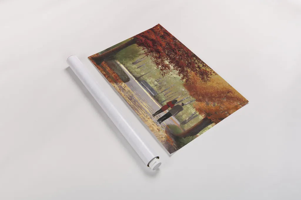 Autumn Stroll by James Wiens. shown as a rolled paper print. Available as archival giclee rolled canvas, fine art paper, or poster print. SKU 33149i.