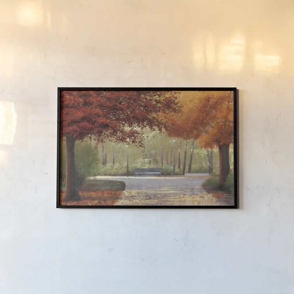 Autumn Stroll no People by James Wiens. shown as a paper print in a black flame. Available as a archival giclee rolled canvas, fine art paper, or poster print. SKU 12793i.