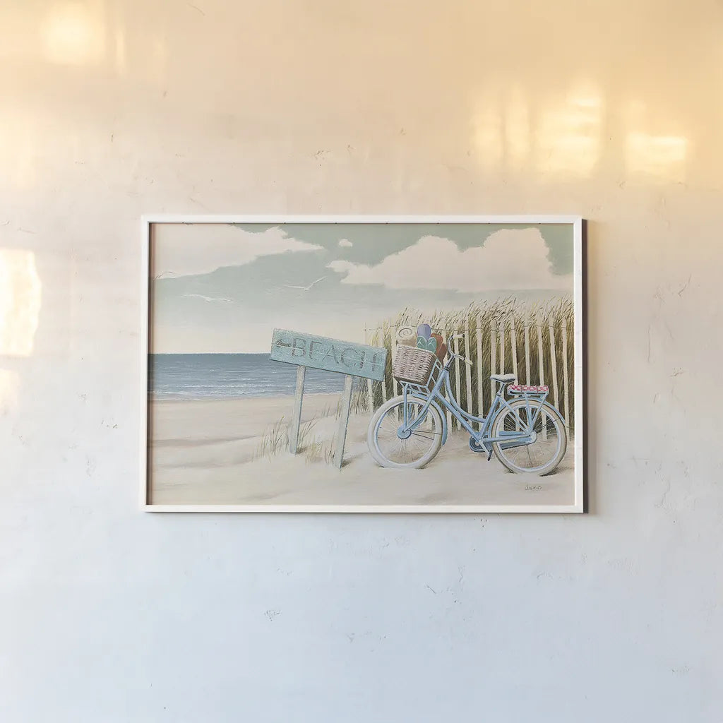 Beach Cruiser II by James Wiens. shown as a paper print in a white frame. Available as a archival giclee rolled canvas, fine art paper, or poster print. SKU 17417i.