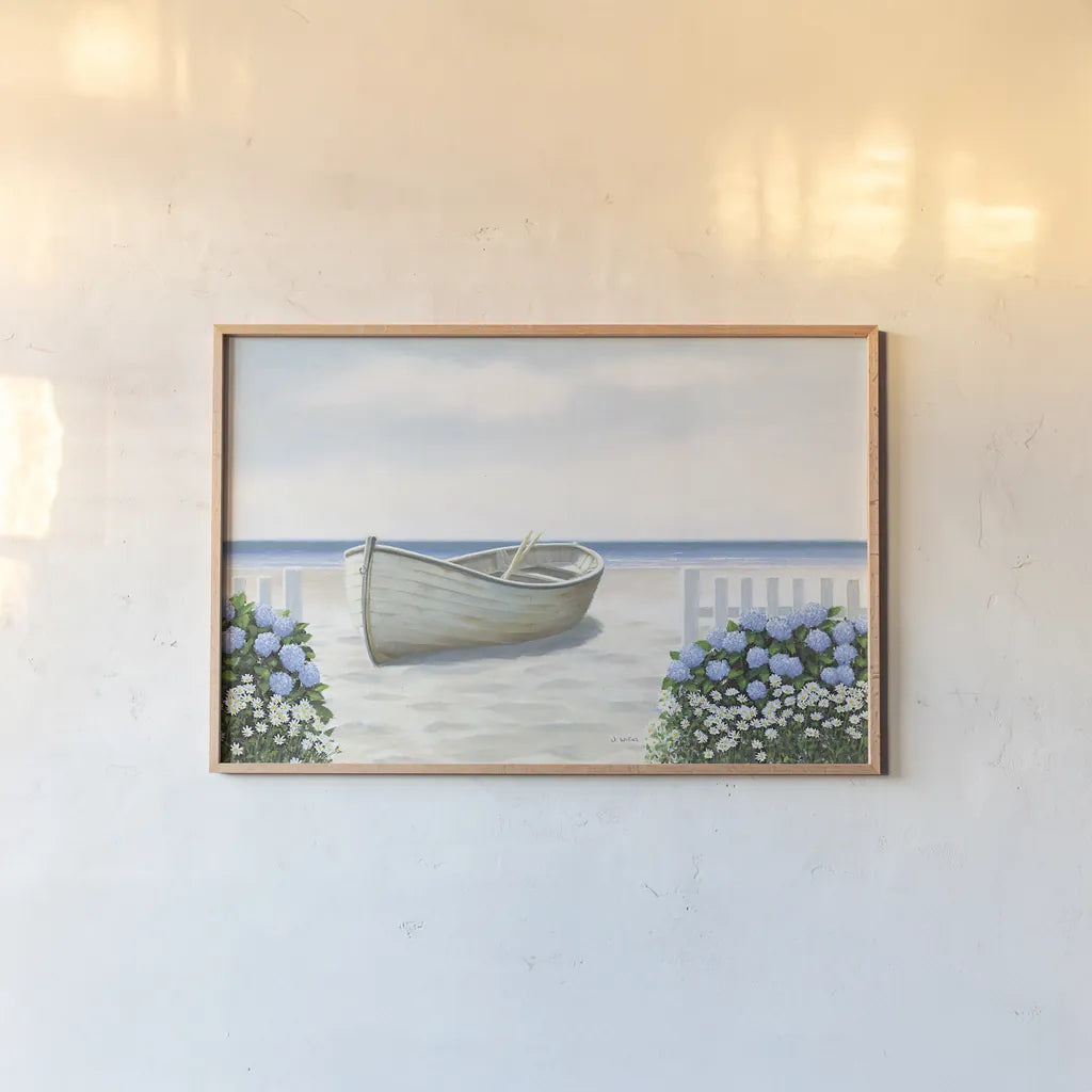 Beach Days I by James Wiens. shown as a paper print in a natural frame. Available as a archival giclee rolled canvas, fine art paper, or poster print. SKU 35904i.