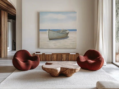 Beach Days I No Fence Flowers Crop by James Wiens. Shown as extra-large giant wall art in a modern living room. Available as an archival giclee rolled canvas, fine art paper, or poster print. SKU 36320a.