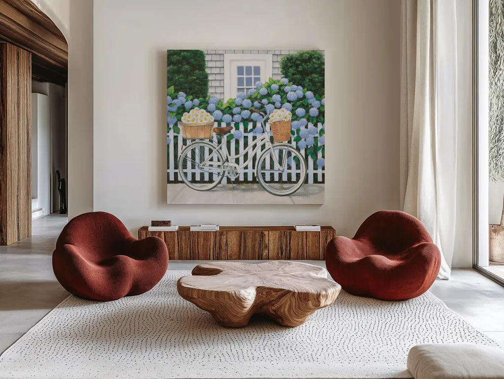 Beach Days II Crop by James Wiens. Shown as extra-large giant wall art in a modern living room. Available as an archival giclee rolled canvas, fine art paper, or poster print. SKU 35905a.
