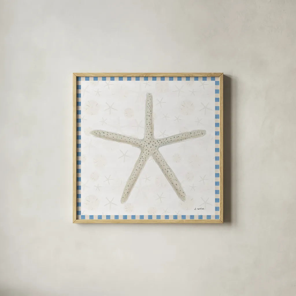 Beach Days III by James Wiens. Shown in a natural wood glass frame for a timeless modern aesthetic. Available as an archival giclee rolled canvas, fine art paper, or poster print. SKU 35906a.