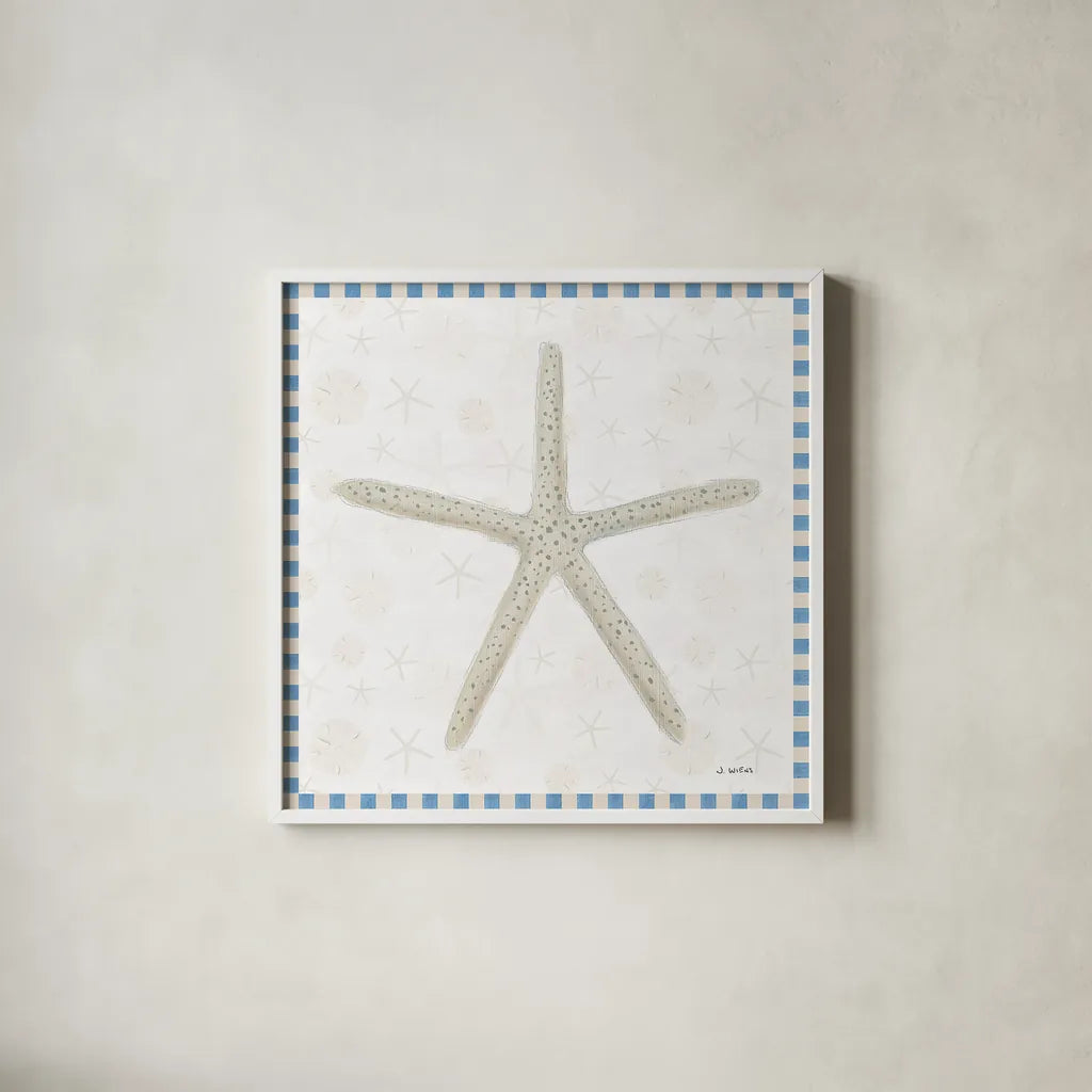 Beach Days III by James Wiens. Shown in a crisp white glass frame for a clean and minimalist style. Available as an archival giclee rolled canvas, fine art paper, or poster print. SKU 35906a.