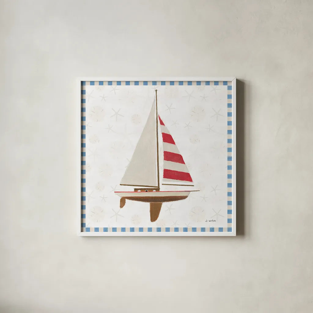 Beach Days IV by James Wiens. Shown in a crisp white glass frame for a clean and minimalist style. Available as an archival giclee rolled canvas, fine art paper, or poster print. SKU 35907a.