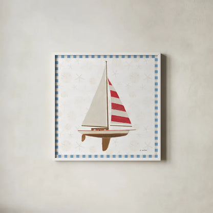 Beach Days IV by James Wiens. Shown in a crisp white glass frame for a clean and minimalist style. Available as an archival giclee rolled canvas, fine art paper, or poster print. SKU 35907a.