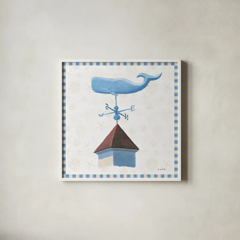 Beach Days V by James Wiens. Shown in a crisp white glass frame for a clean and minimalist style. Available as an archival giclee rolled canvas, fine art paper, or poster print. SKU 35908a.