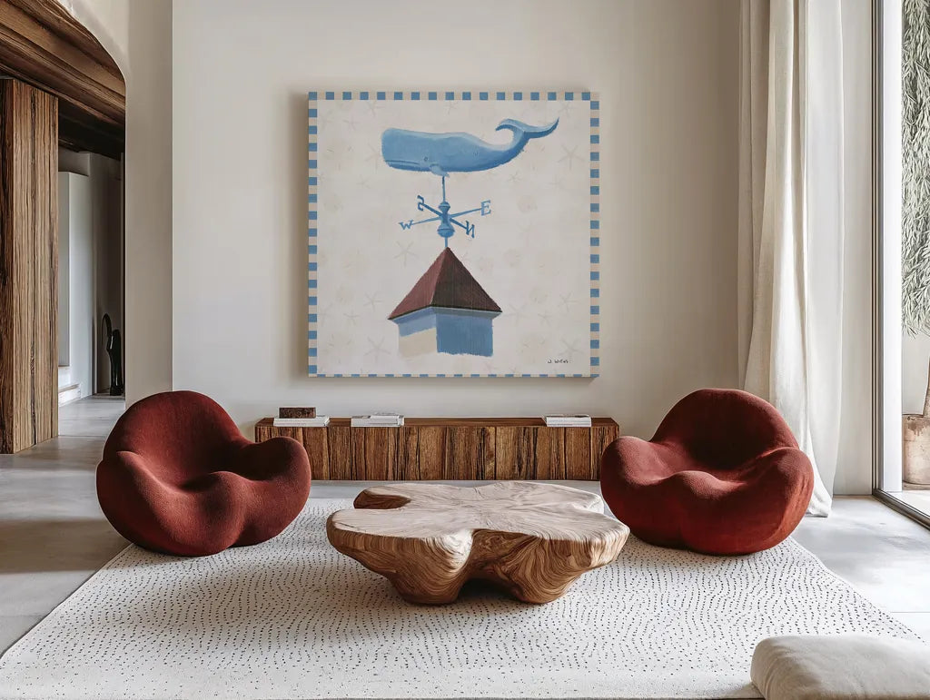 Beach Days V by James Wiens. Shown as extra-large giant wall art in a modern living room. Available as an archival giclee rolled canvas, fine art paper, or poster print. SKU 35908a.
