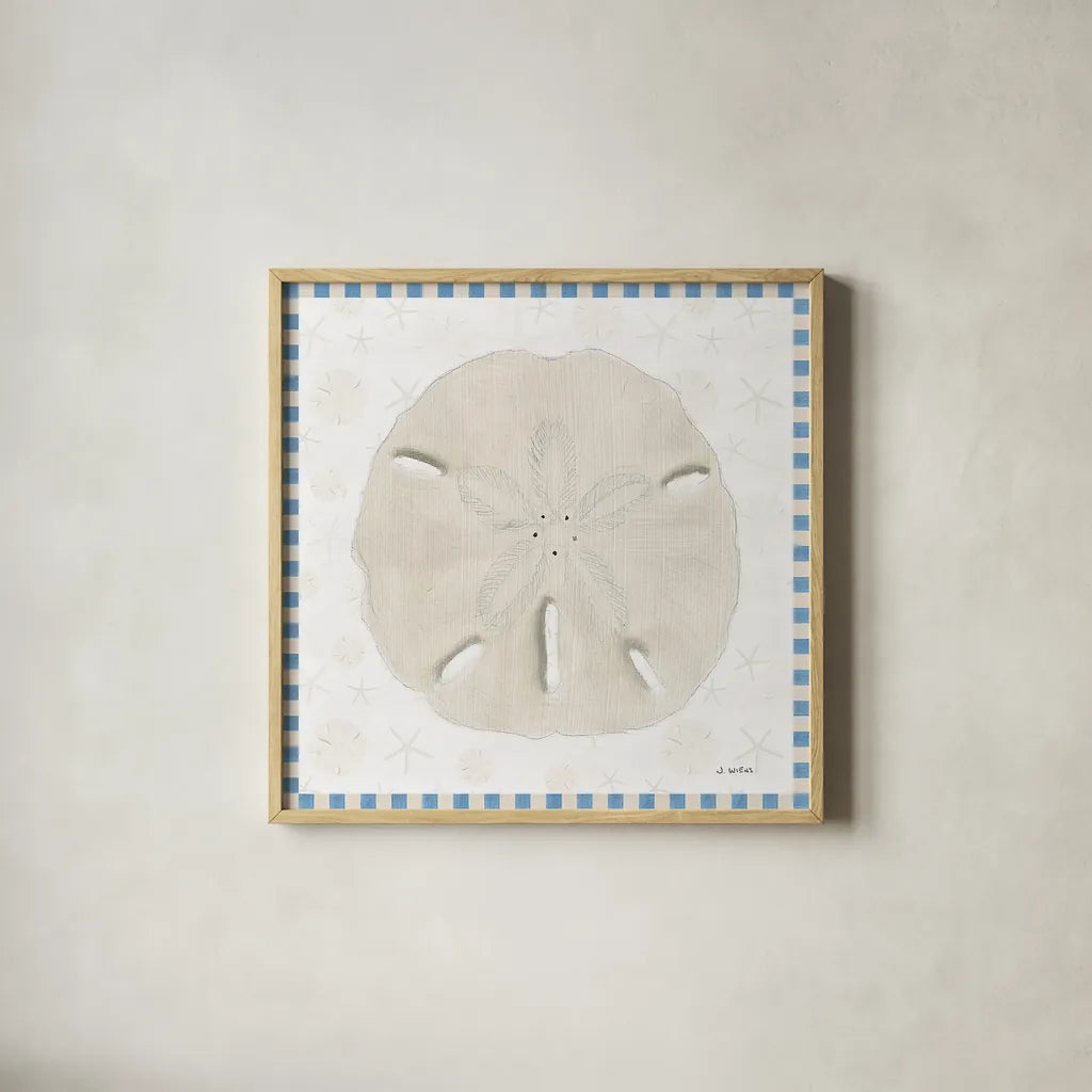 Beach Days VII by James Wiens. Shown in a natural wood glass frame for a timeless modern aesthetic. Available as an archival giclee rolled canvas, fine art paper, or poster print. SKU 35910a.