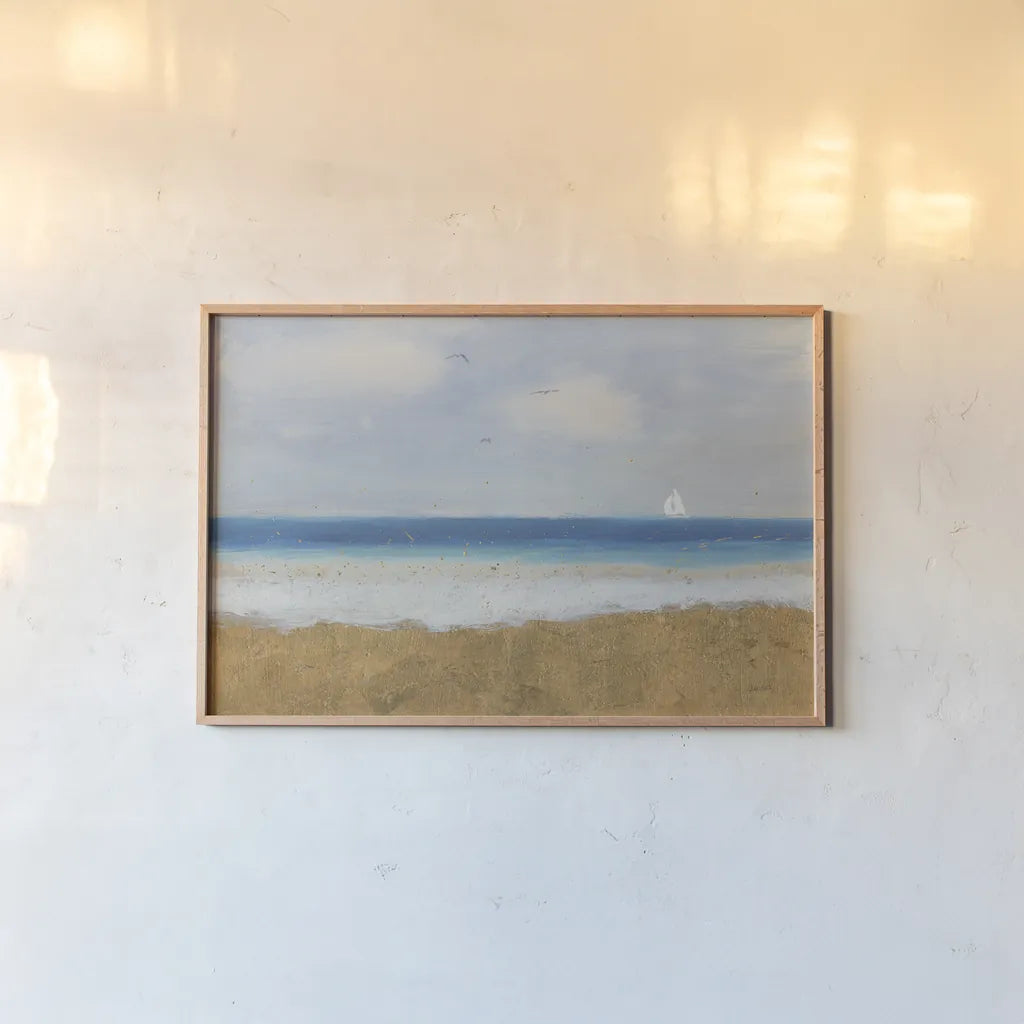 Beach Horizon by James Wiens. shown as a paper print in a natural frame. Available as a archival giclee rolled canvas, fine art paper, or poster print. SKU 18576i.