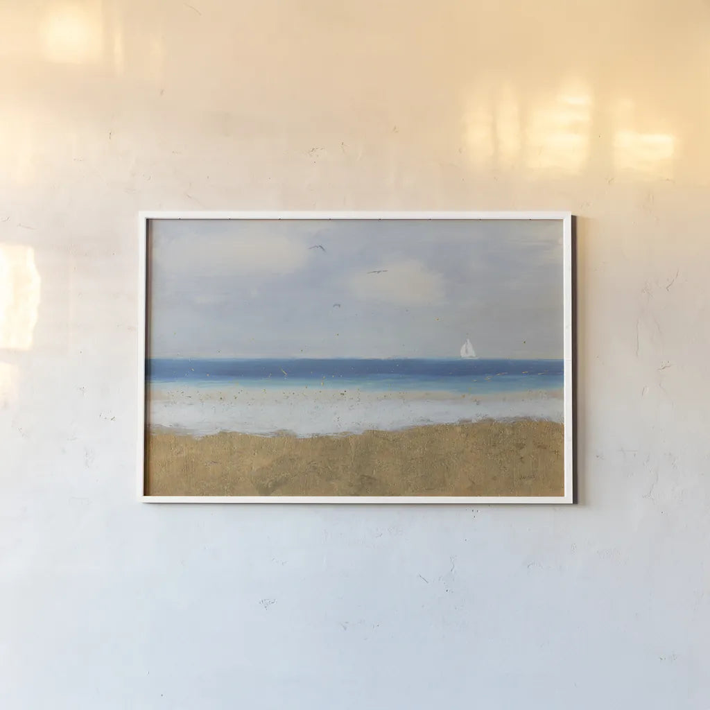Beach Horizon by James Wiens. shown as a paper print in a white frame. Available as a archival giclee rolled canvas, fine art paper, or poster print. SKU 18576i.
