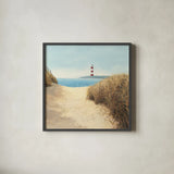 Beach Path Square by James Wiens. Shown in a sleek black glass frame for a contemporary gallery look. Available as an archival giclee rolled canvas, fine art paper, or poster print. SKU 13216a.