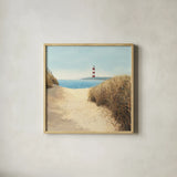 Beach Path Square by James Wiens. Shown in a natural wood glass frame for a timeless modern aesthetic. Available as an archival giclee rolled canvas, fine art paper, or poster print. SKU 13216a.