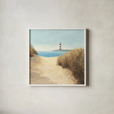 Beach Path Square by James Wiens. Shown in a crisp white glass frame for a clean and minimalist style. Available as an archival giclee rolled canvas, fine art paper, or poster print. SKU 13216a.