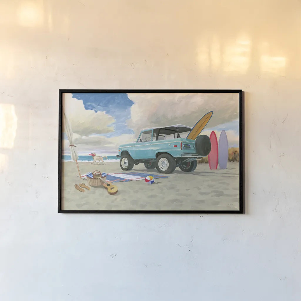 Beach Ride I by James Wiens. shown as a paper print in a black flame. Available as a archival giclee rolled canvas, fine art paper, or poster print. SKU 73131i.