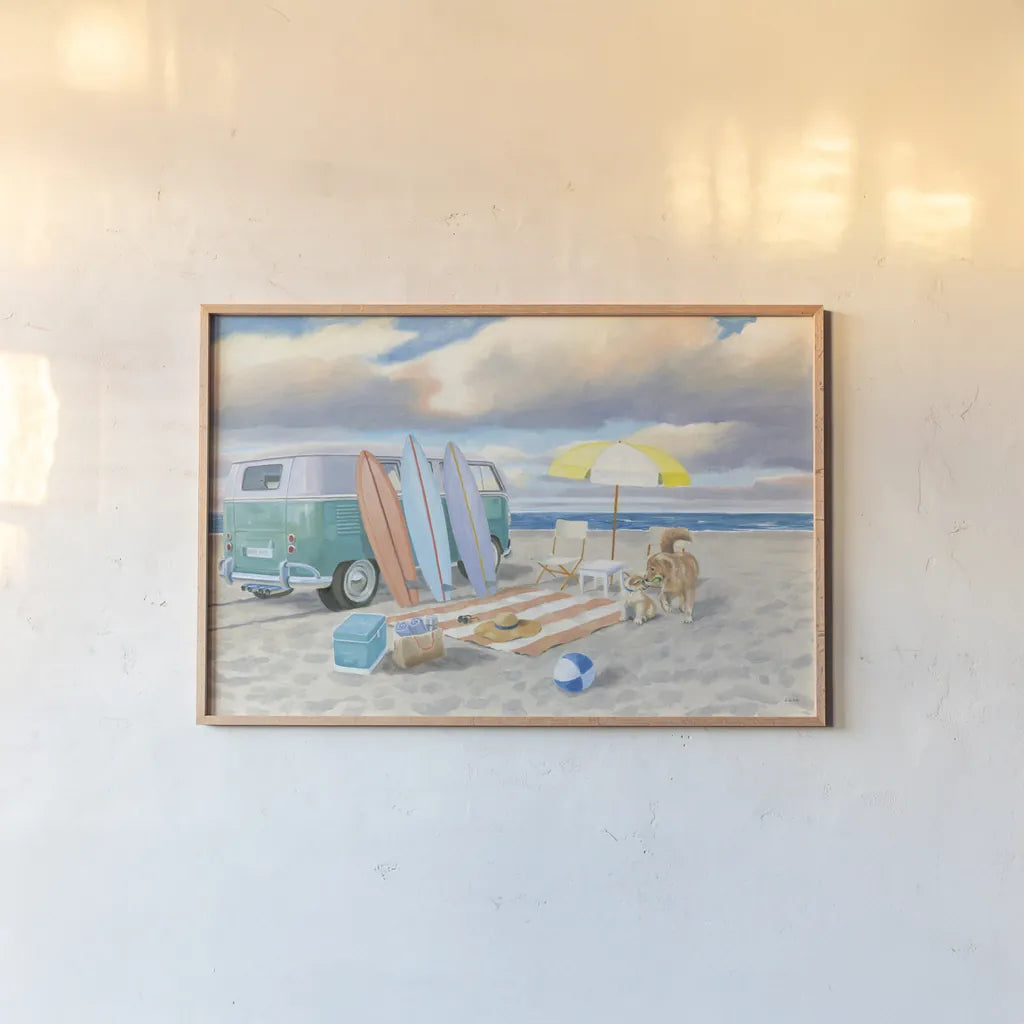 Beach Ride II by James Wiens. shown as a paper print in a natural frame. Available as a archival giclee rolled canvas, fine art paper, or poster print. SKU 73132i.