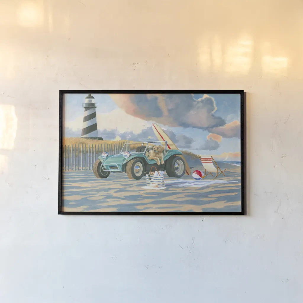 Beach Ride IV by James Wiens. shown as a paper print in a black flame. Available as a archival giclee rolled canvas, fine art paper, or poster print. SKU 73134i.