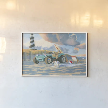 Beach Ride IV by James Wiens. shown as a paper print in a white frame. Available as a archival giclee rolled canvas, fine art paper, or poster print. SKU 73134i.