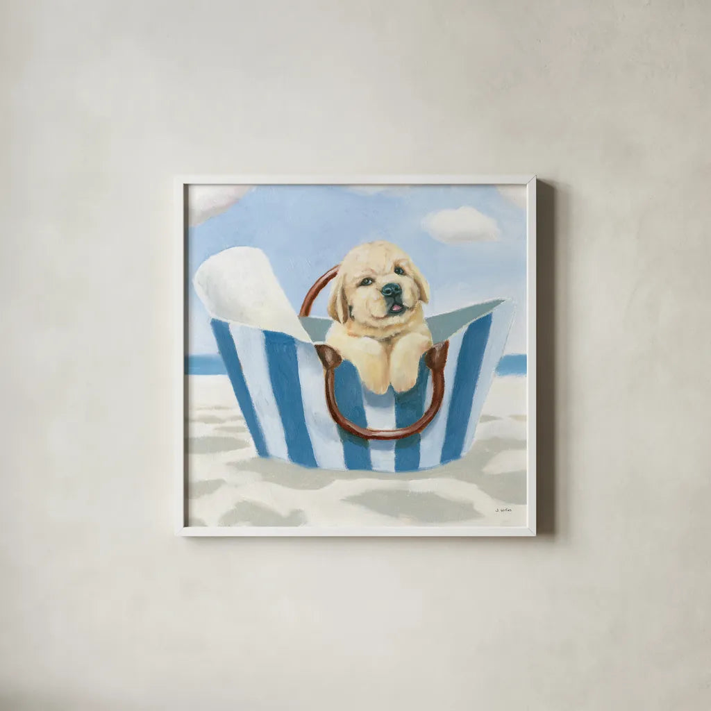 Beach Ride VI by James Wiens. Shown in a crisp white glass frame for a clean and minimalist style. Available as an archival giclee rolled canvas, fine art paper, or poster print. SKU 73136a.