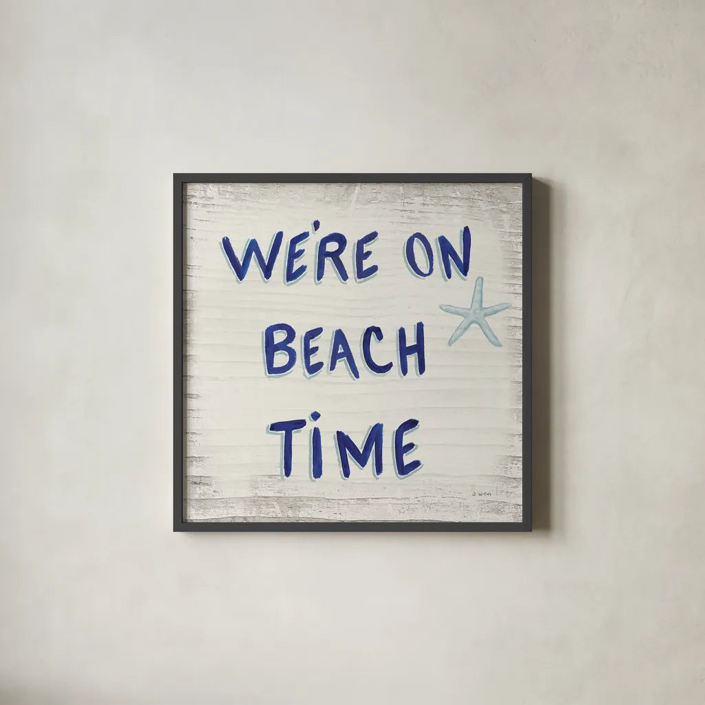 Beach Time VI Sq by James Wiens. Shown in a sleek black glass frame for a contemporary gallery look. Available as an archival giclee rolled canvas, fine art paper, or poster print. SKU 51859a.