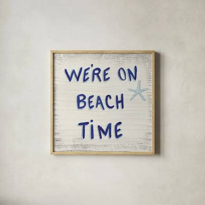 Beach Time VI Sq by James Wiens. Shown in a natural wood glass frame for a timeless modern aesthetic. Available as an archival giclee rolled canvas, fine art paper, or poster print. SKU 51859a.