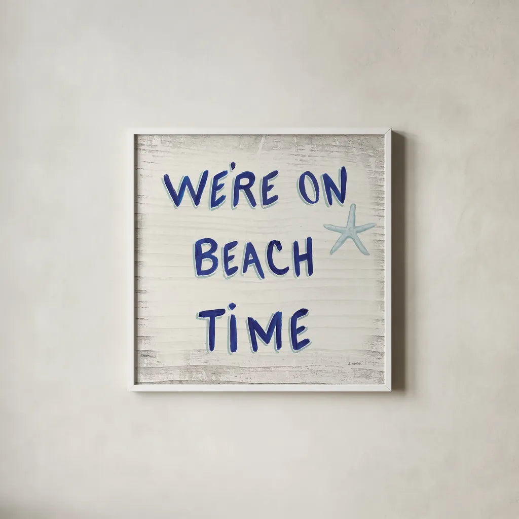 Beach Time VI Sq by James Wiens. Shown in a crisp white glass frame for a clean and minimalist style. Available as an archival giclee rolled canvas, fine art paper, or poster print. SKU 51859a.
