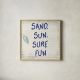 Beach Time VIII Sq by James Wiens. Shown in a natural wood glass frame for a timeless modern aesthetic. Available as an archival giclee rolled canvas, fine art paper, or poster print. SKU 51860a.