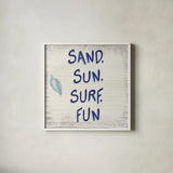 Beach Time VIII Sq by James Wiens. Shown in a crisp white glass frame for a clean and minimalist style. Available as an archival giclee rolled canvas, fine art paper, or poster print. SKU 51860a.