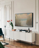 Beach Trail I by James Wiens. shown as a framed stretched canvas in a living room above a console. Available as a archival giclee rolled canvas, fine art paper, or poster print. SKU 16424i.