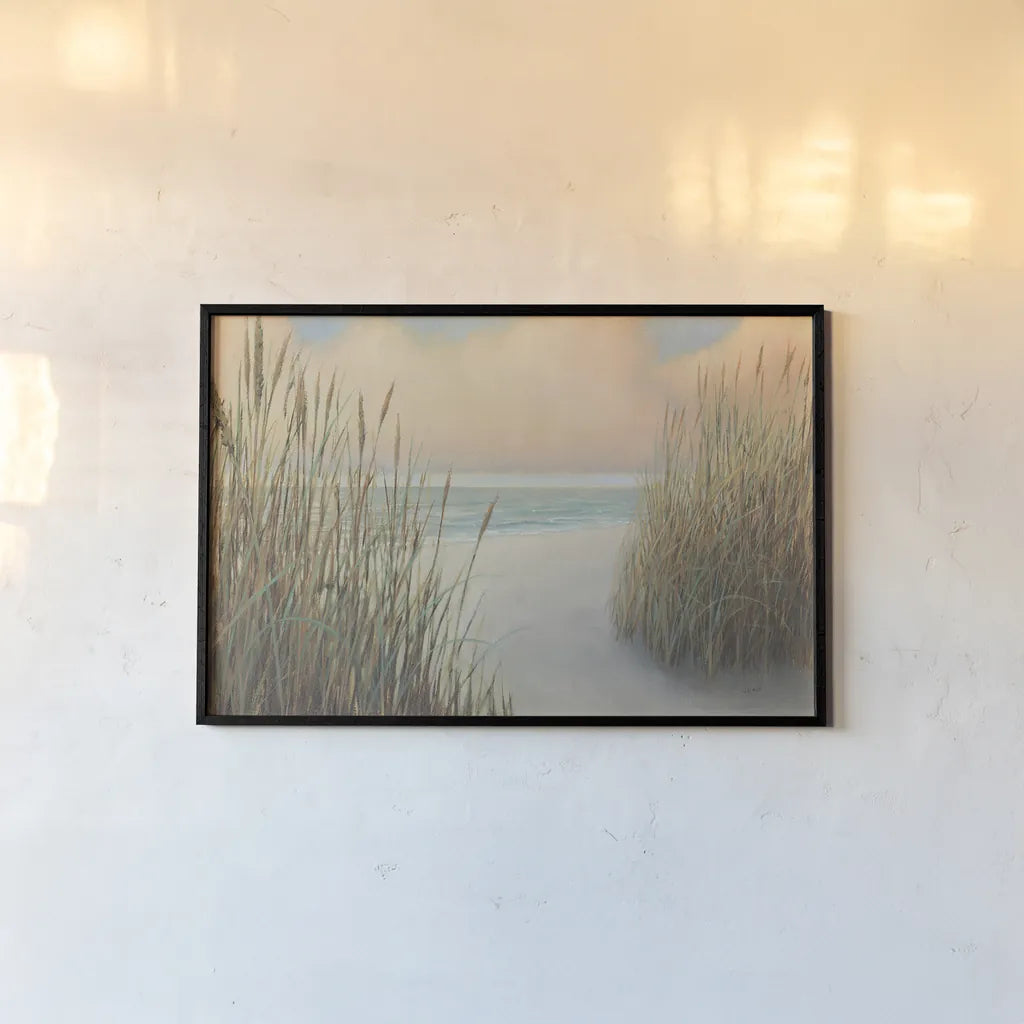 Beach Trail I by James Wiens. shown as a paper print in a black flame. Available as a archival giclee rolled canvas, fine art paper, or poster print. SKU 16424i.