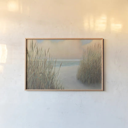 Beach Trail I by James Wiens. shown as a paper print in a natural frame. Available as a archival giclee rolled canvas, fine art paper, or poster print. SKU 16424i.