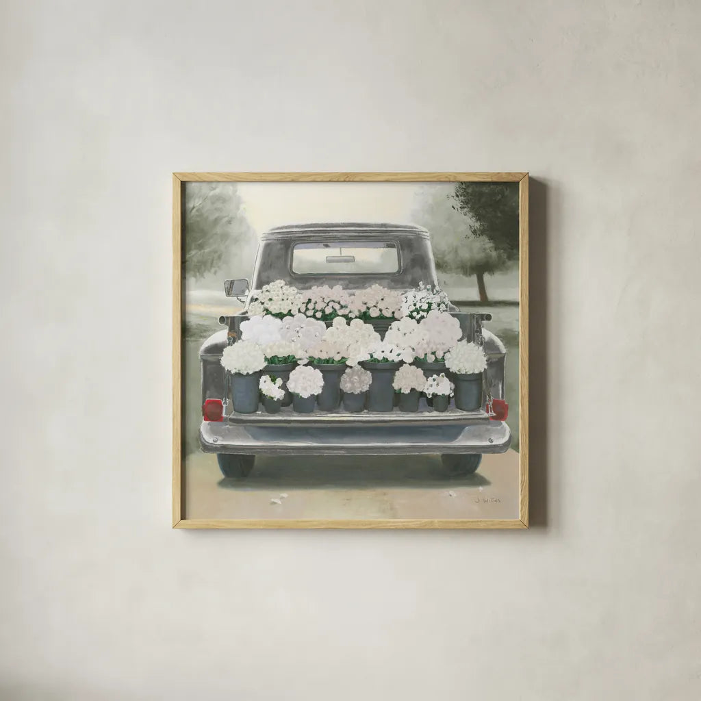 Beautiful Country III Gray White Sq by James Wiens. Shown in a natural wood glass frame for a timeless modern aesthetic. Available as an archival giclee rolled canvas, fine art paper, or poster print. SKU 89391a.