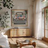 Beautiful Country III Gray White Sq v2 by James Wiens. Shown in a natural wood frame in a cozy modern living room. Available as an archival giclee rolled canvas, fine art paper, or poster print. SKU 101039a.