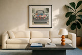 Beautiful Country III Gray White Sq v2 by James Wiens. Displayed in a glass frame with matte in a clean modern living room. Available as an archival giclee rolled canvas, fine art paper, or poster print. SKU 101039a.
