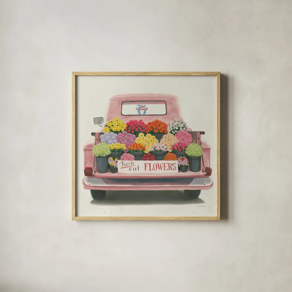 Beautiful Country III Sq Pink by James Wiens. Shown in a natural wood glass frame for a timeless modern aesthetic. Available as an archival giclee rolled canvas, fine art paper, or poster print. SKU 83535a.