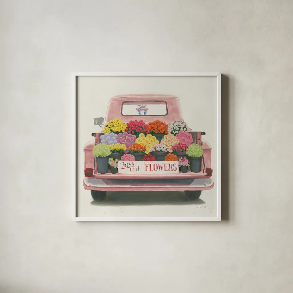 Beautiful Country III Sq Pink by James Wiens. Shown in a crisp white glass frame for a clean and minimalist style. Available as an archival giclee rolled canvas, fine art paper, or poster print. SKU 83535a.