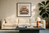 Beautiful Country III Sq Pink by James Wiens. Displayed in a glass frame with matte in a clean modern living room. Available as an archival giclee rolled canvas, fine art paper, or poster print. SKU 83535a.