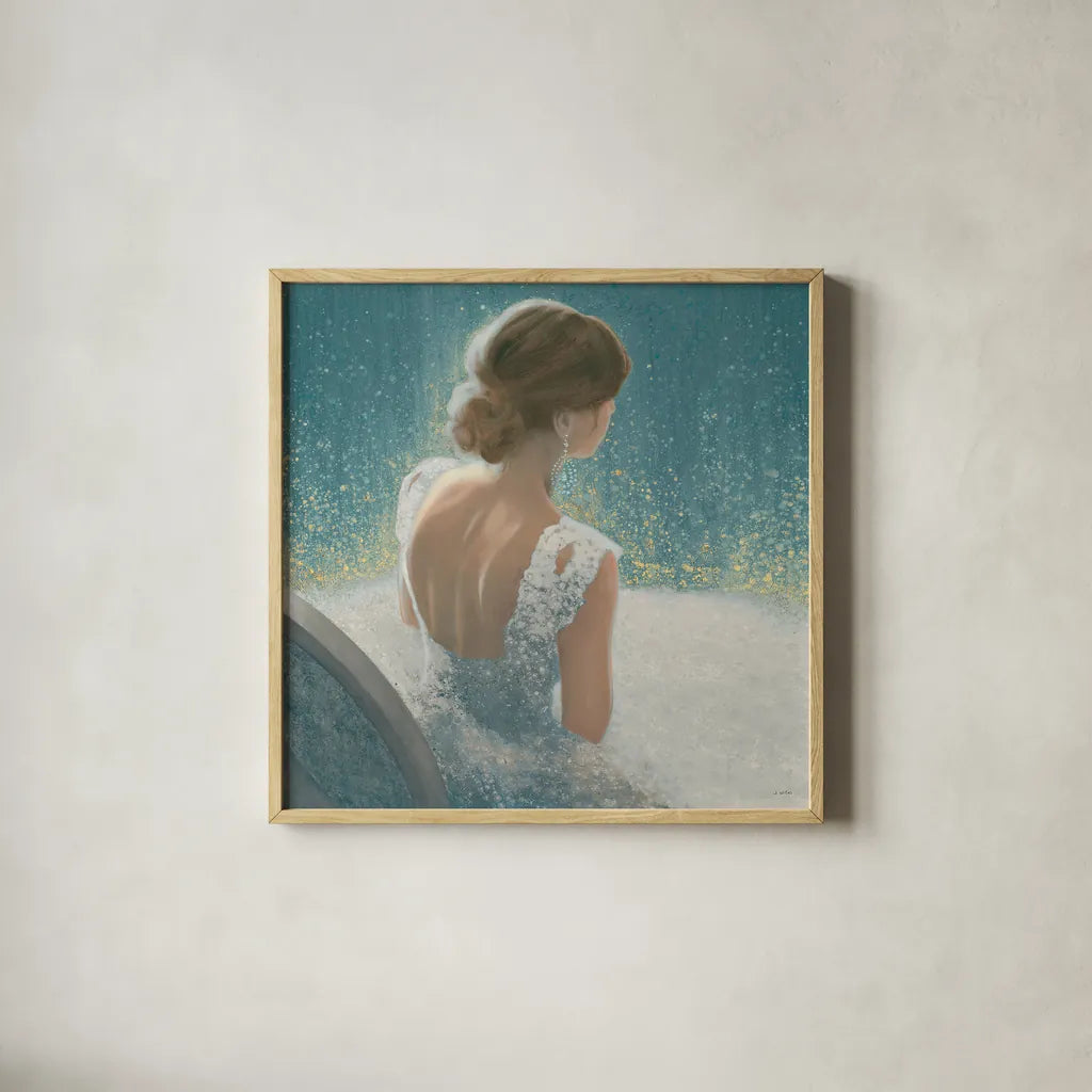 Before the Opera Blue by James Wiens. Shown in a natural wood glass frame for a timeless modern aesthetic. Available as an archival giclee rolled canvas, fine art paper, or poster print. SKU 22176a.