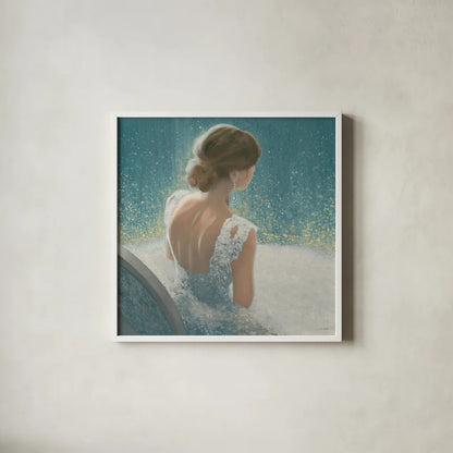 Before the Opera Blue by James Wiens. Shown in a crisp white glass frame for a clean and minimalist style. Available as an archival giclee rolled canvas, fine art paper, or poster print. SKU 22176a.